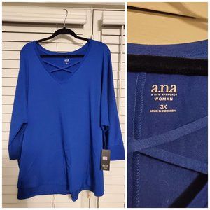 NWT Ana Plus Size Top Royal Blue 3X